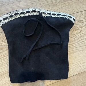 Edikted Black Ribbed Knit Top with White Trim
